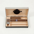 Cigar Humidor w/ Cutter - Black Leather